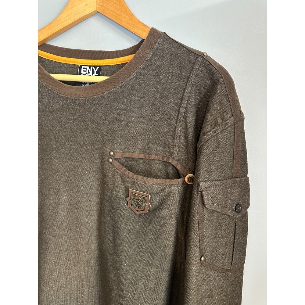 Vintage Enyce Sean Combs Mens‎ XL Thermal Pullover Brown Shirt Pockets Y2K Club